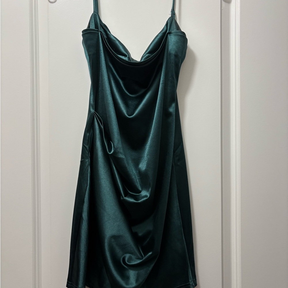 Elegant Green Satin Mini Dress